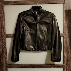 100% Black Leather Short Jacket 8P